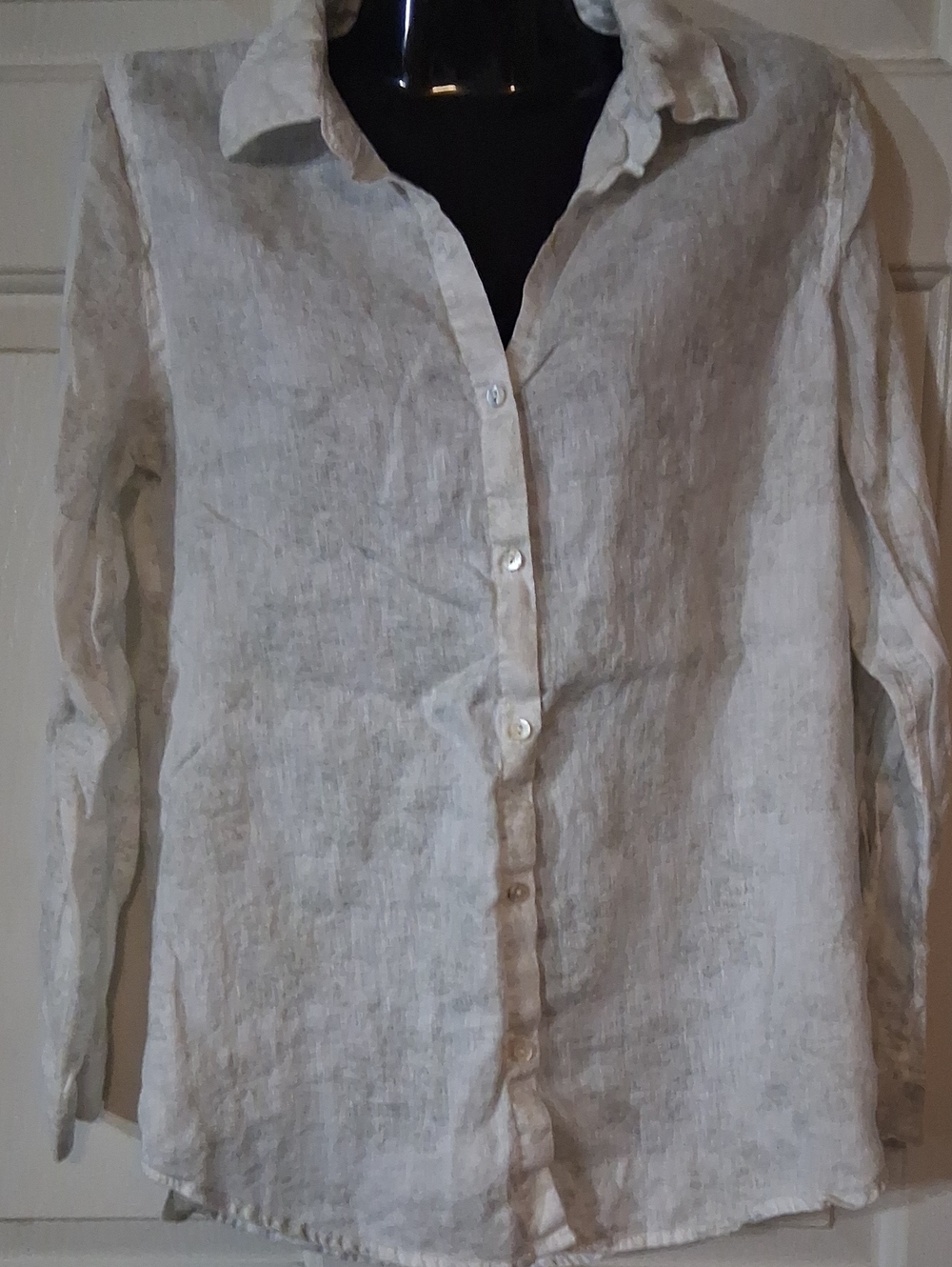 Shabby Chic Light Beige/Cream Linen Button-Down Shirt